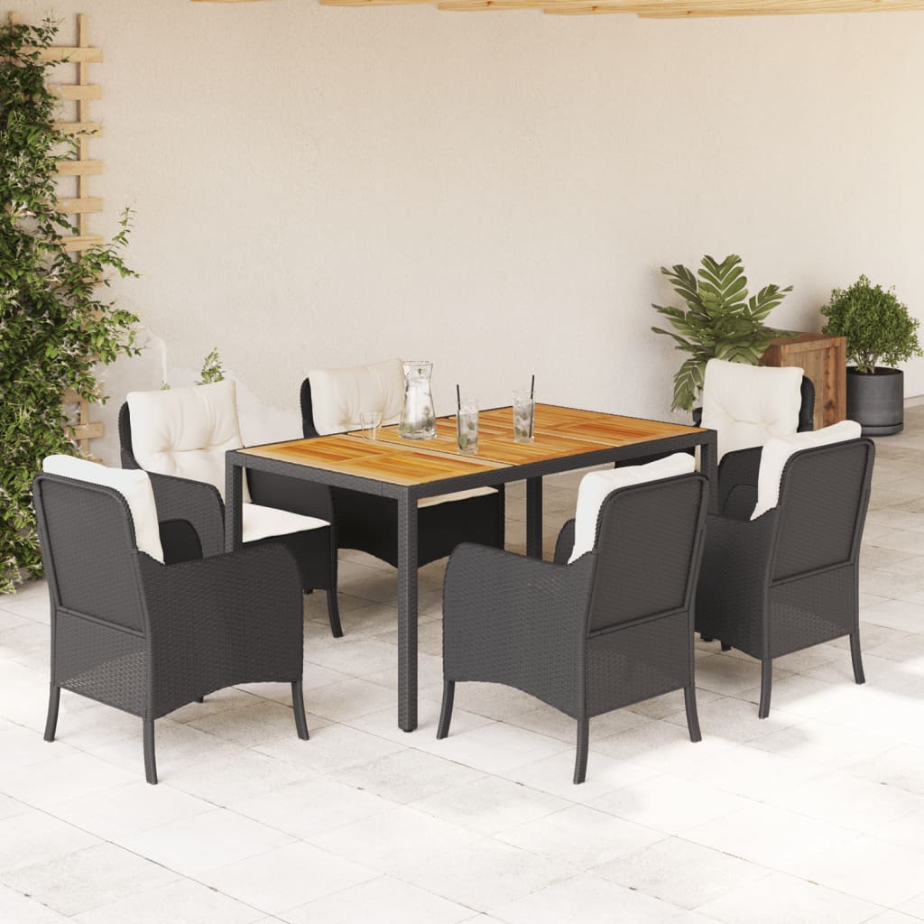 Set mobilier de grădină cu perne, 7 piese, negru, poliratan GartenMobel Dekor