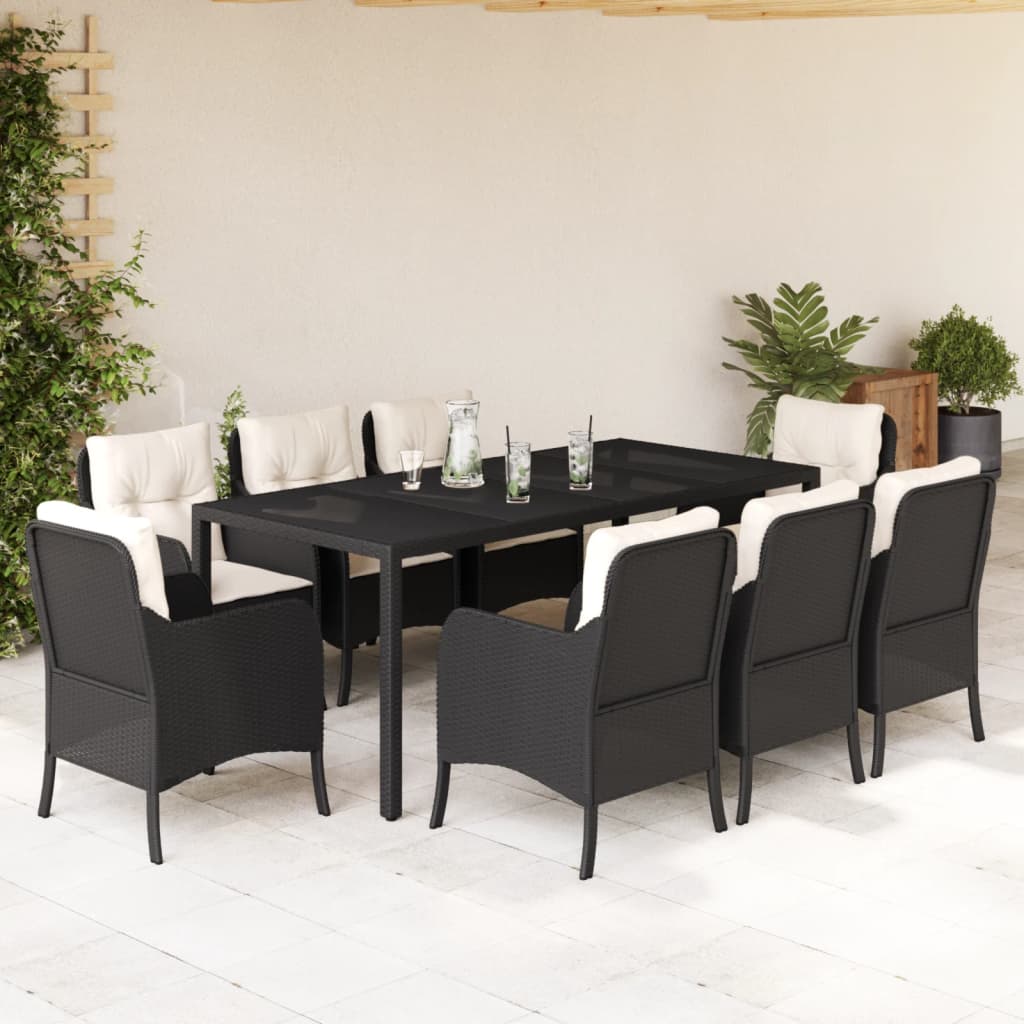 Set mobilier de grădină cu perne, 9 piese, negru, poliratan GartenMobel Dekor