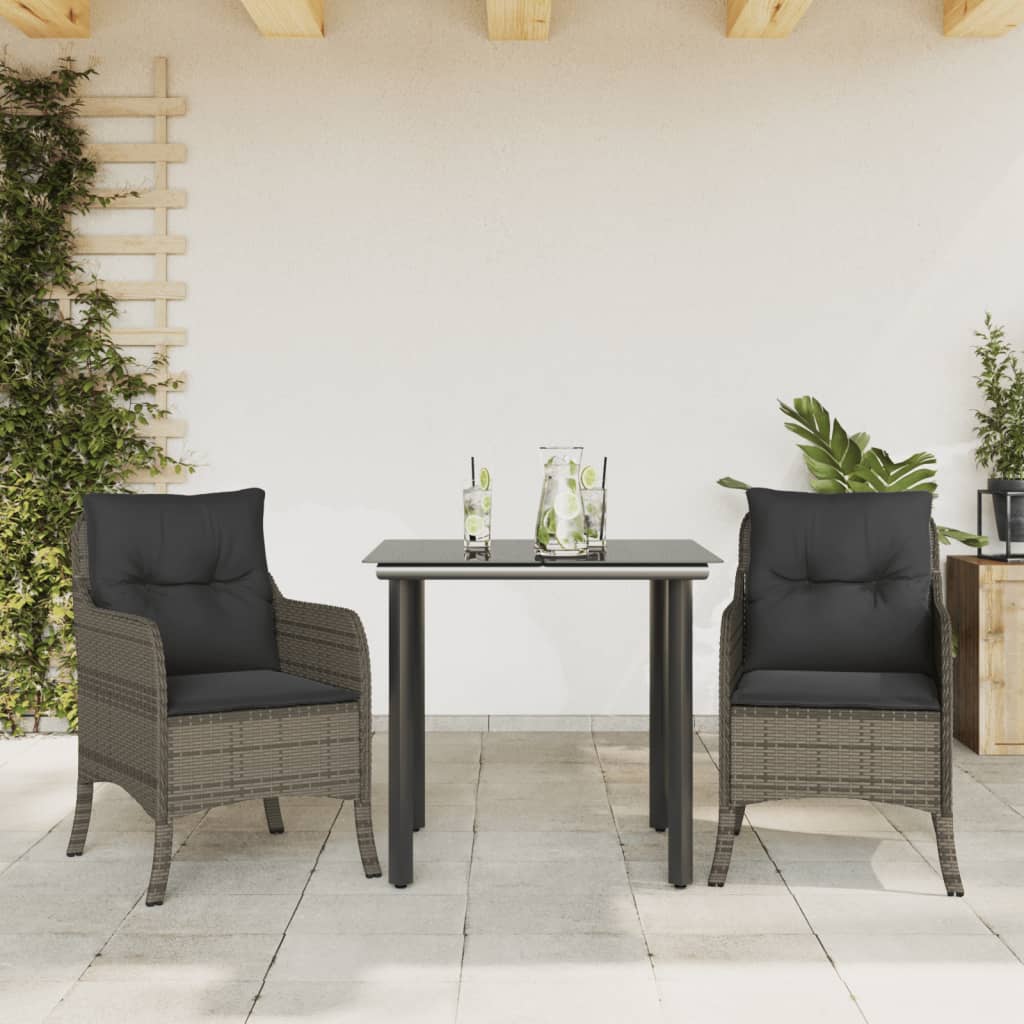 Set mobilier de grădină cu perne, 3 piese, gri, poliratan GartenMobel Dekor