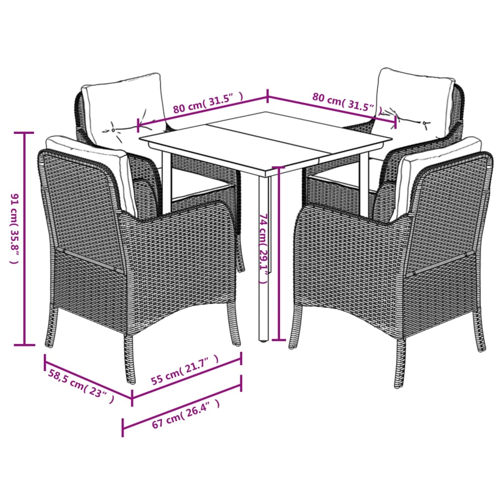 Set mobilier de grădină cu perne, 5 piese, gri, poliratan GartenMobel Dekor