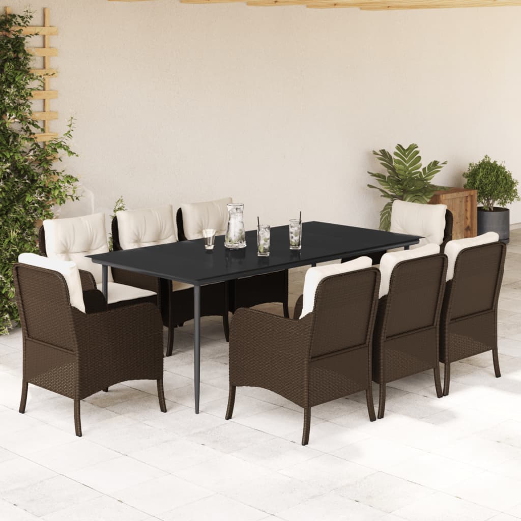 Set mobilier de grădină cu perne, 9 piese, maro, poliratan GartenMobel Dekor