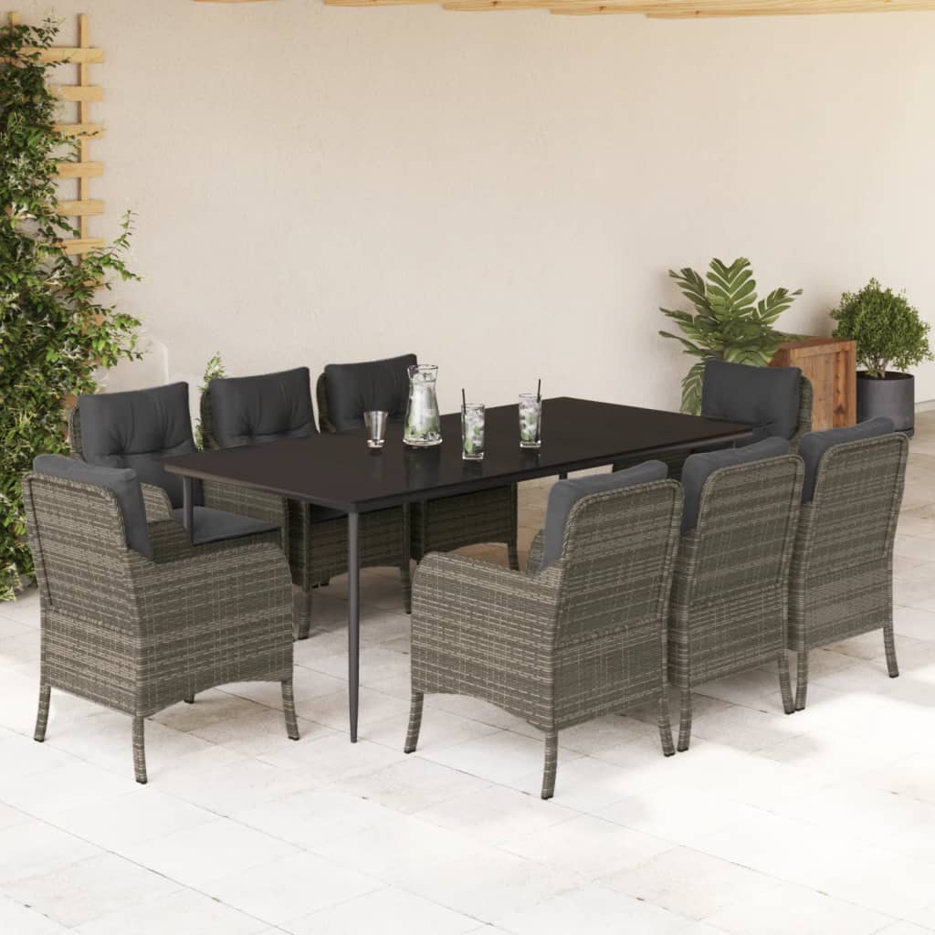 Set mobilier grădină cu perne, 9 piese, gri, poliratan GartenMobel Dekor