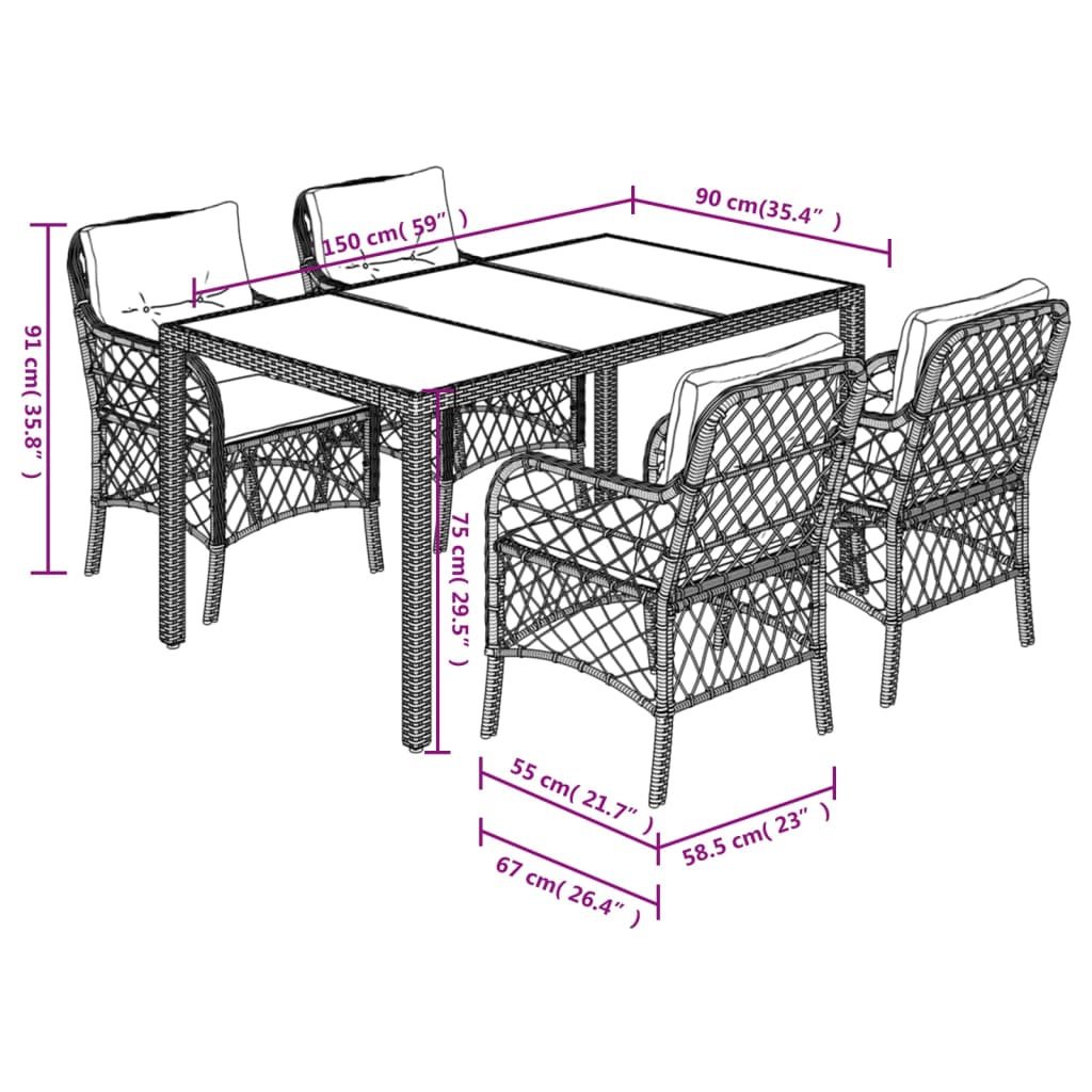 Set mobilier de grădină cu perne, 5 piese, gri, poliratan GartenMobel Dekor