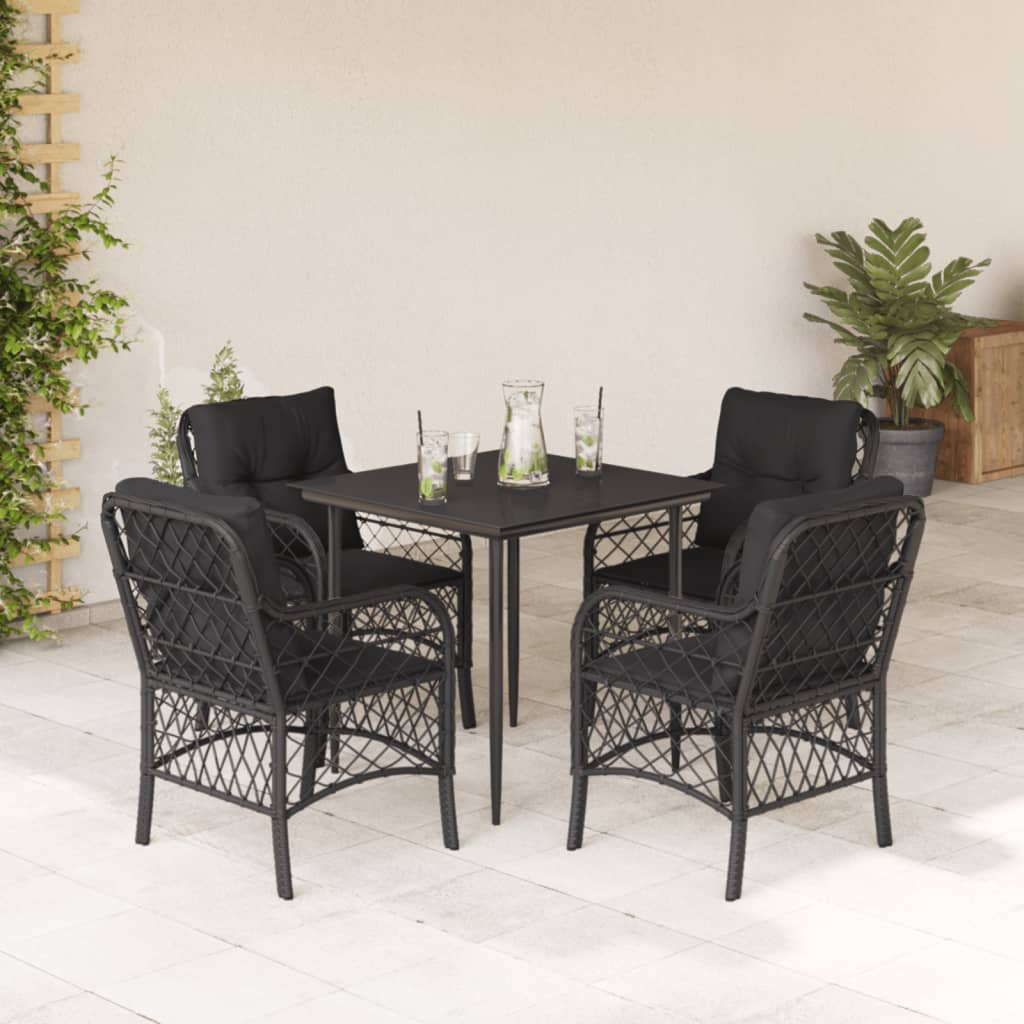 Set mobilier de grădină cu perne, 5 piese, negru, poliratan GartenMobel Dekor