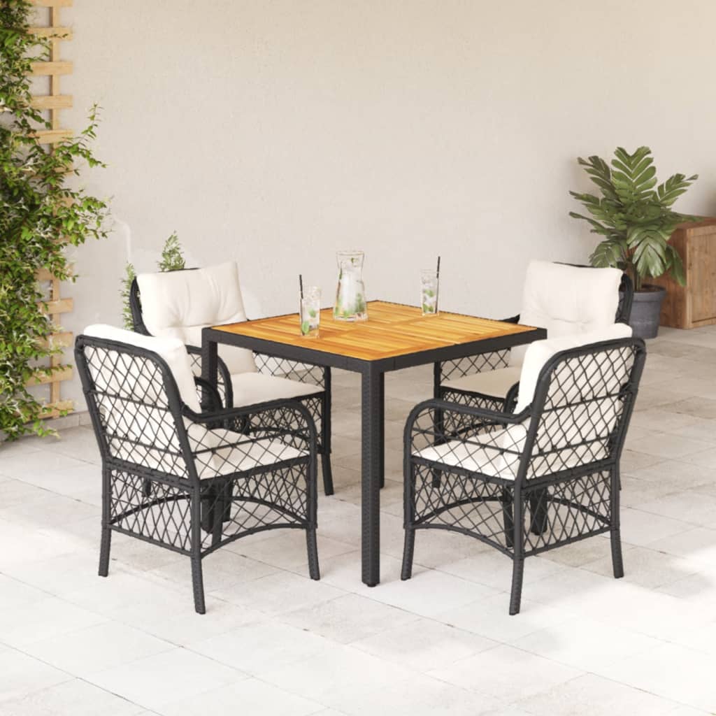 Set mobilier de grădină cu perne, 5 piese, negru, poliratan GartenMobel Dekor