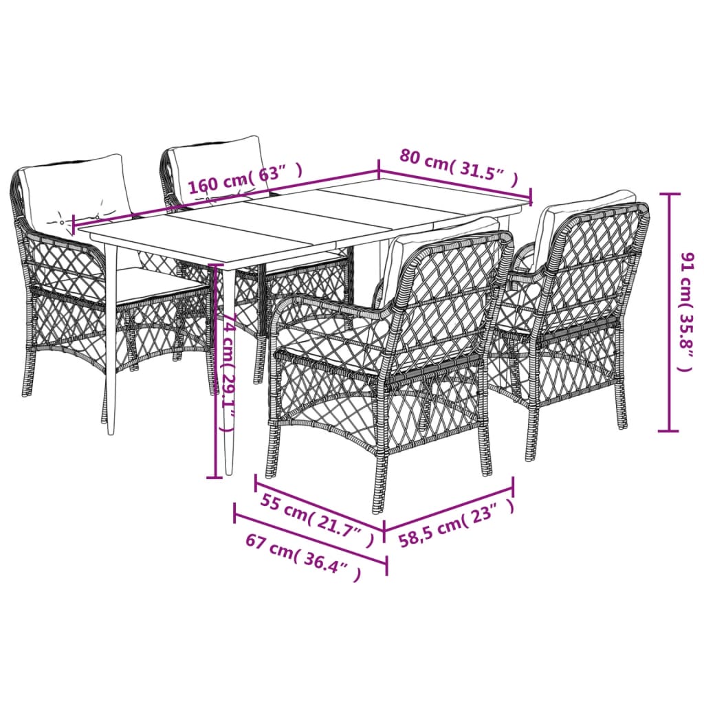Set mobilier de grădină cu perne, 5 piese, negru, poliratan GartenMobel Dekor