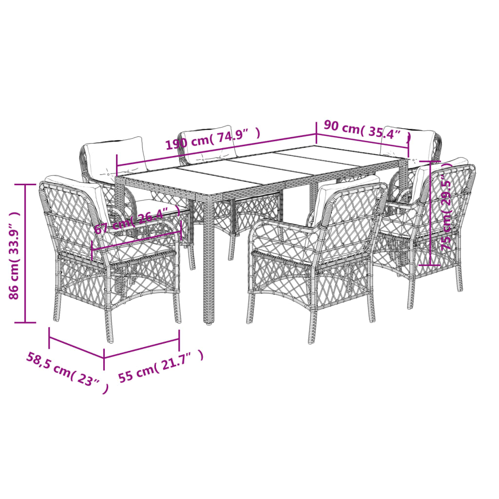 Set mobilier de grădină cu perne, 7 piese, gri, poliratan GartenMobel Dekor