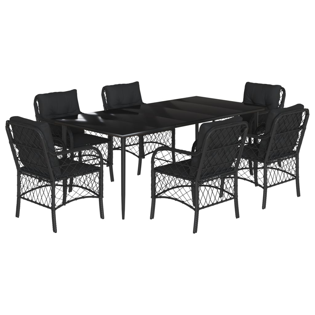 Set mobilier de grădină cu perne, 7 piese, negru, poliratan GartenMobel Dekor