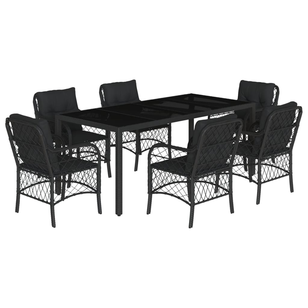 Set mobilier de grădină cu perne, 7 piese, negru, poliratan GartenMobel Dekor