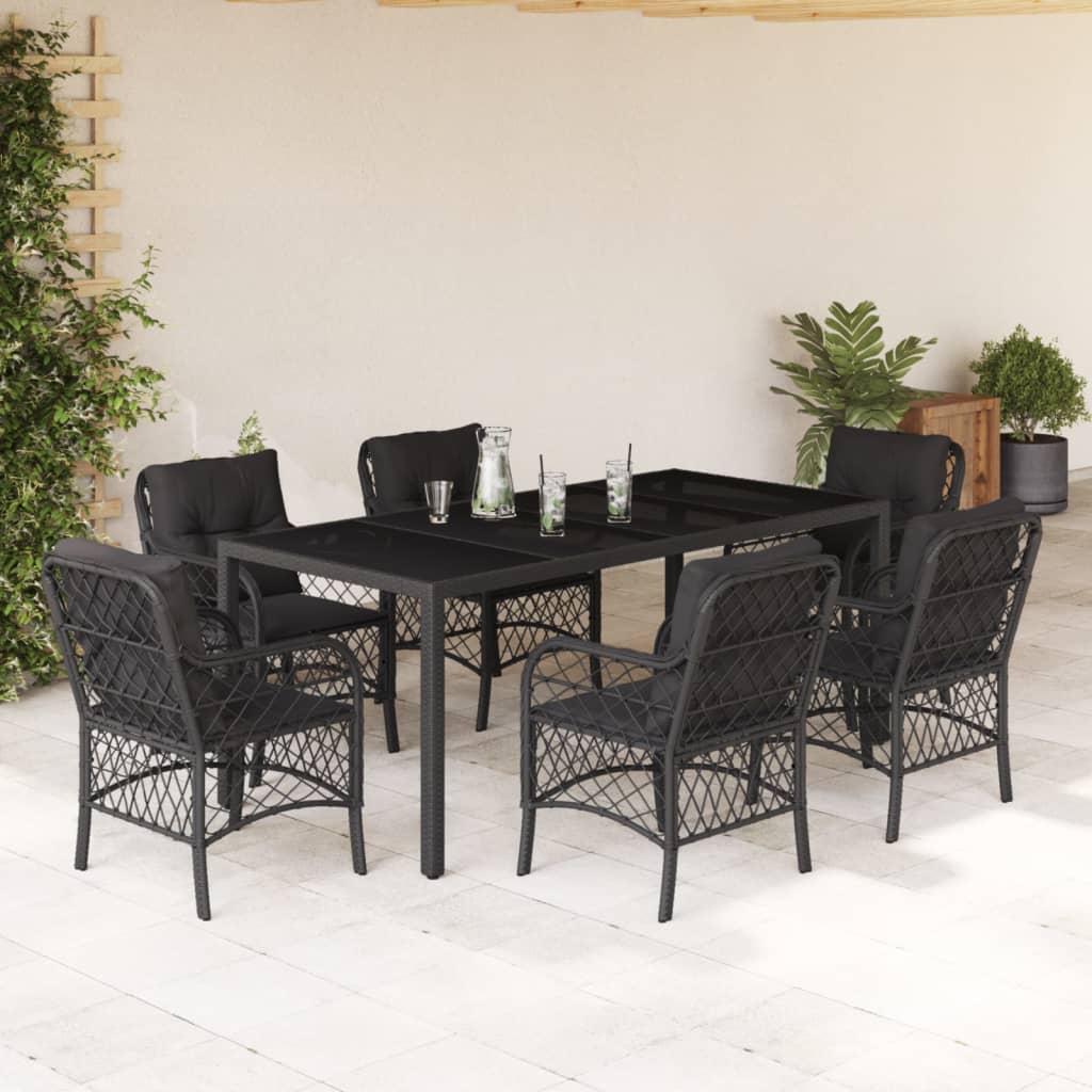 Set mobilier de grădină cu perne, 7 piese, negru, poliratan GartenMobel Dekor