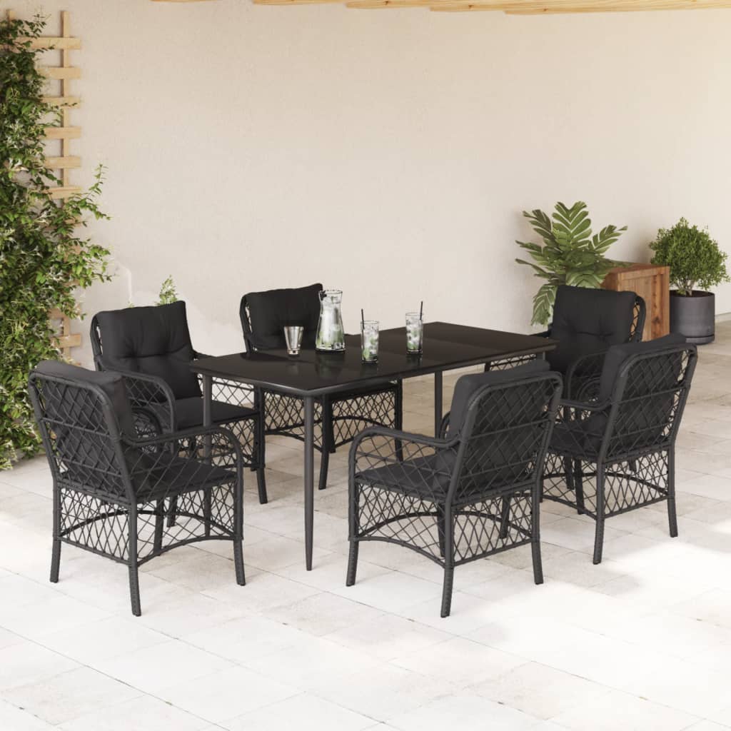 Set mobilier de grădină cu perne, 7 piese, negru, poliratan GartenMobel Dekor