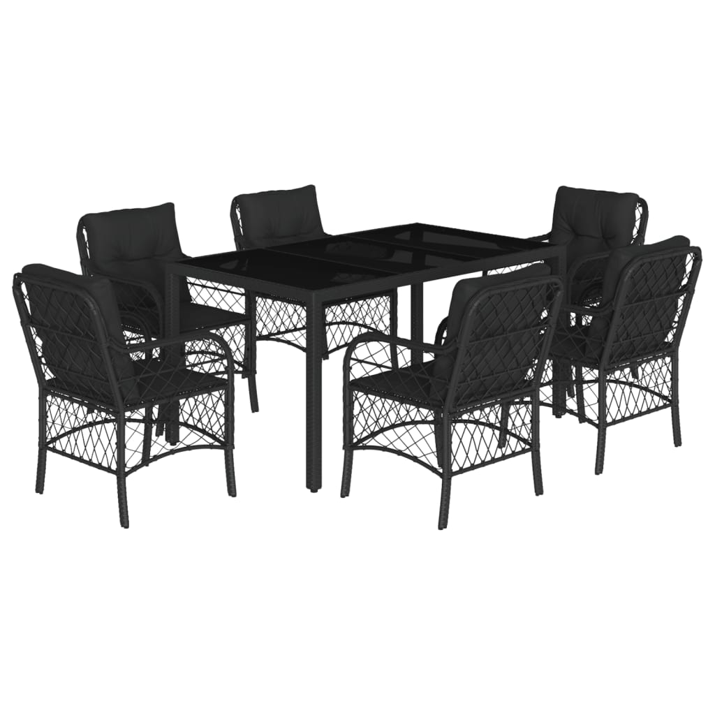 Set mobilier de grădină cu perne, 7 piese, negru, poliratan GartenMobel Dekor