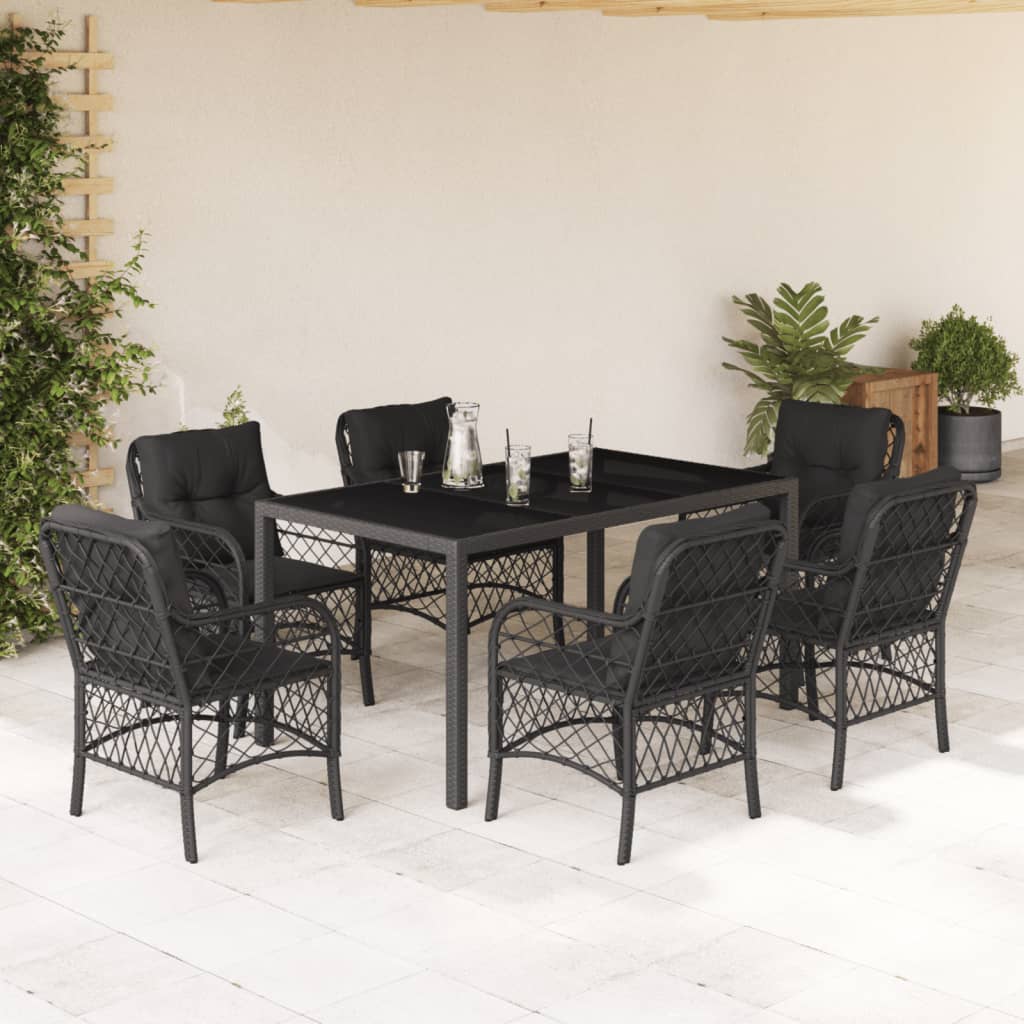 Set mobilier de grădină cu perne, 7 piese, negru, poliratan GartenMobel Dekor