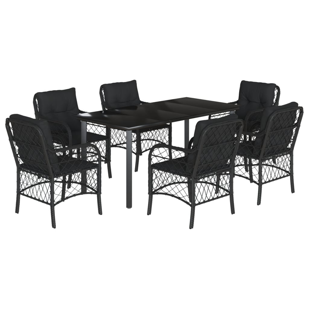 Set mobilier de grădină cu perne, 7 piese, negru, poliratan GartenMobel Dekor