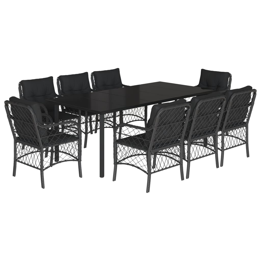Set mobilier de grădină cu perne, 9 piese, negru, poliratan GartenMobel Dekor