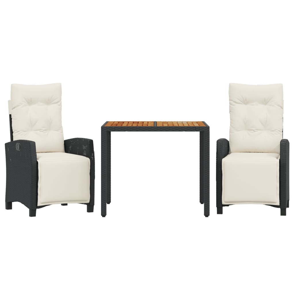 Set mobilier de grădină cu perne, 3 piese, negru, poliratan GartenMobel Dekor