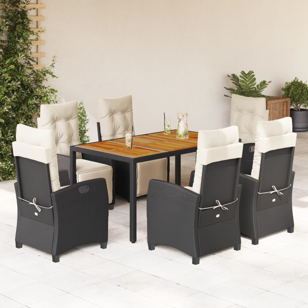 Set mobilier de grădină cu perne, 7 piese, negru, poliratan GartenMobel Dekor