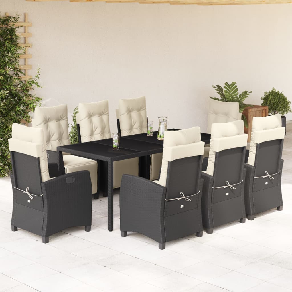 Set mobilier de grădină cu perne, 9 piese, negru, poliratan GartenMobel Dekor