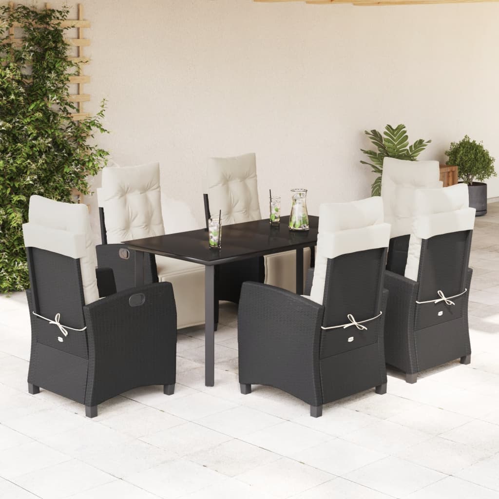 Set mobilier de grădină cu perne, 7 piese, negru, poliratan GartenMobel Dekor