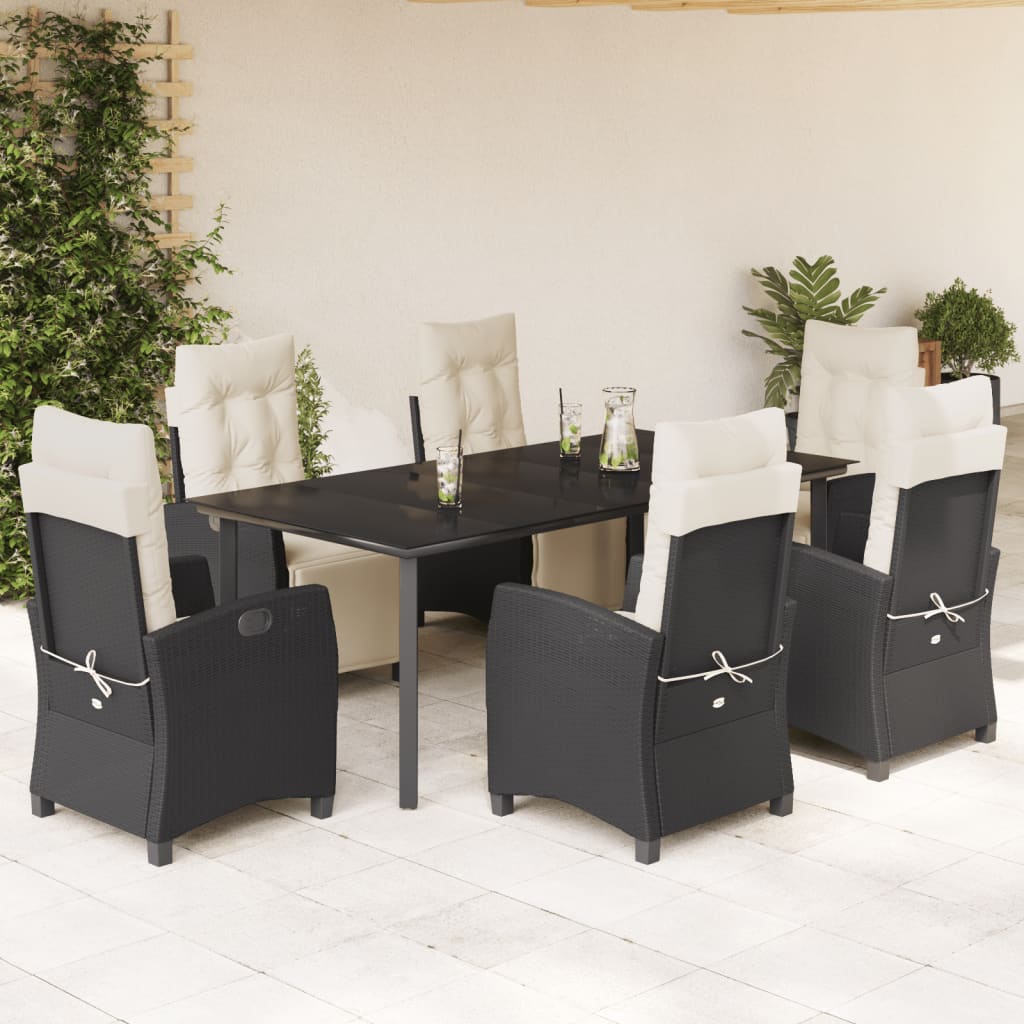 Set mobilier de grădină cu perne, 7 piese, negru, poliratan GartenMobel Dekor