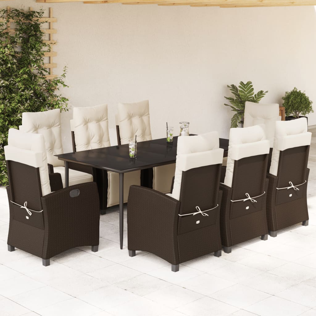 Set mobilier de grădină cu perne, 9 piese, maro, poliratan GartenMobel Dekor