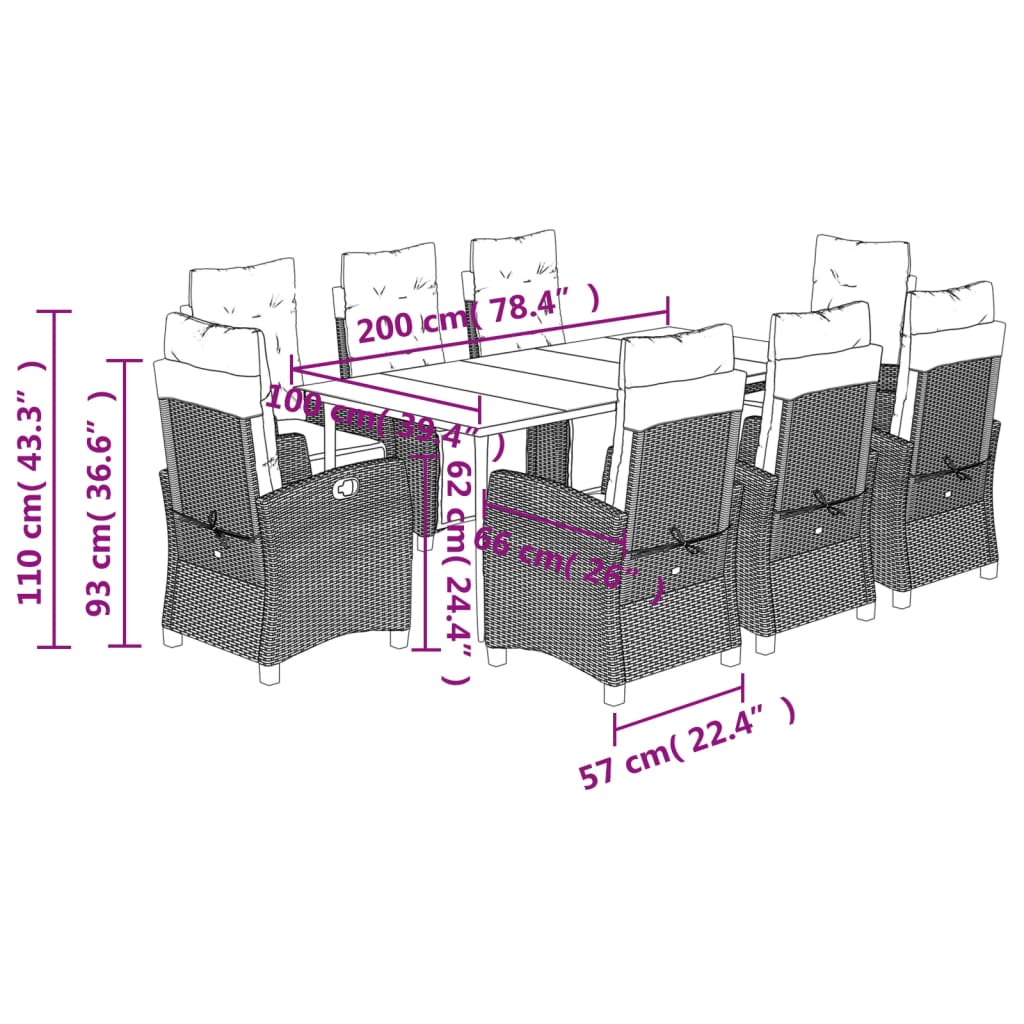 Set mobilier de grădină cu perne, 9 piese, maro, poliratan GartenMobel Dekor