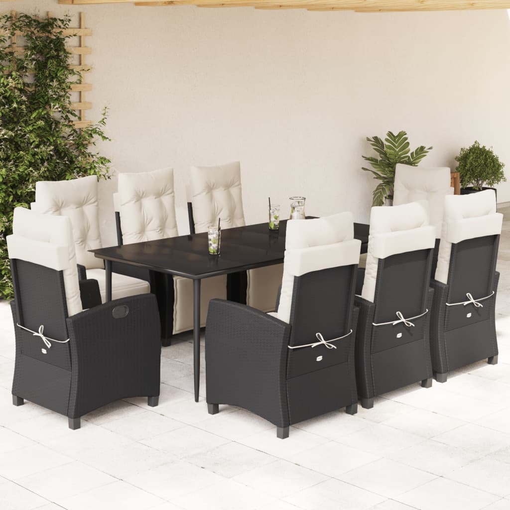 Set mobilier de grădină cu perne, 9 piese, negru, poliratan GartenMobel Dekor