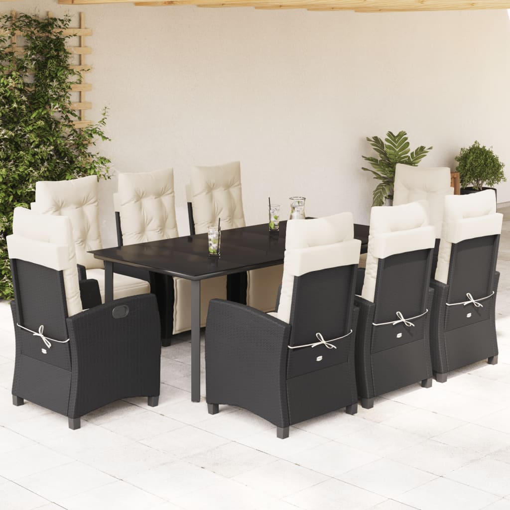 Set mobilier de grădină cu perne, 9 piese, negru, poliratan GartenMobel Dekor