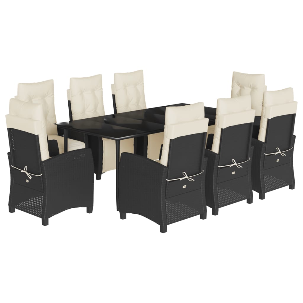 Set mobilier de grădină cu perne, 9 piese, negru, poliratan GartenMobel Dekor