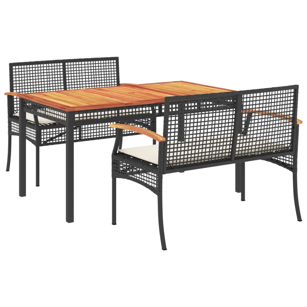 Set mobilier de grădină cu perne, 3 piese, negru, poliratan GartenMobel Dekor