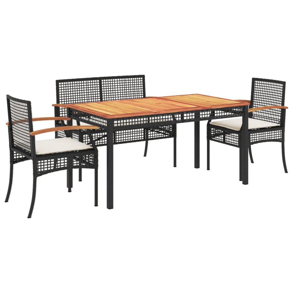 Set mobilier de grădină cu perne, 4 piese, negru, poliratan GartenMobel Dekor