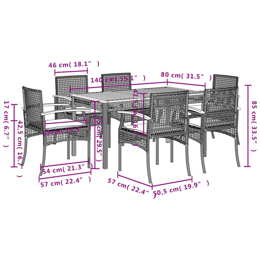 Set mobilier de grădină cu perne, 7 piese, negru, poliratan GartenMobel Dekor