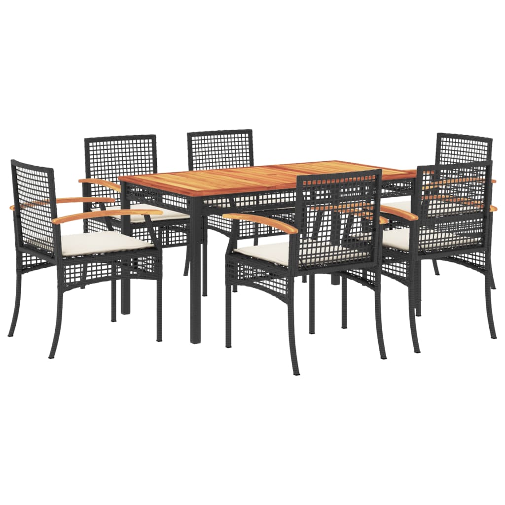 Set mobilier de grădină cu perne, 7 piese, negru, poliratan GartenMobel Dekor