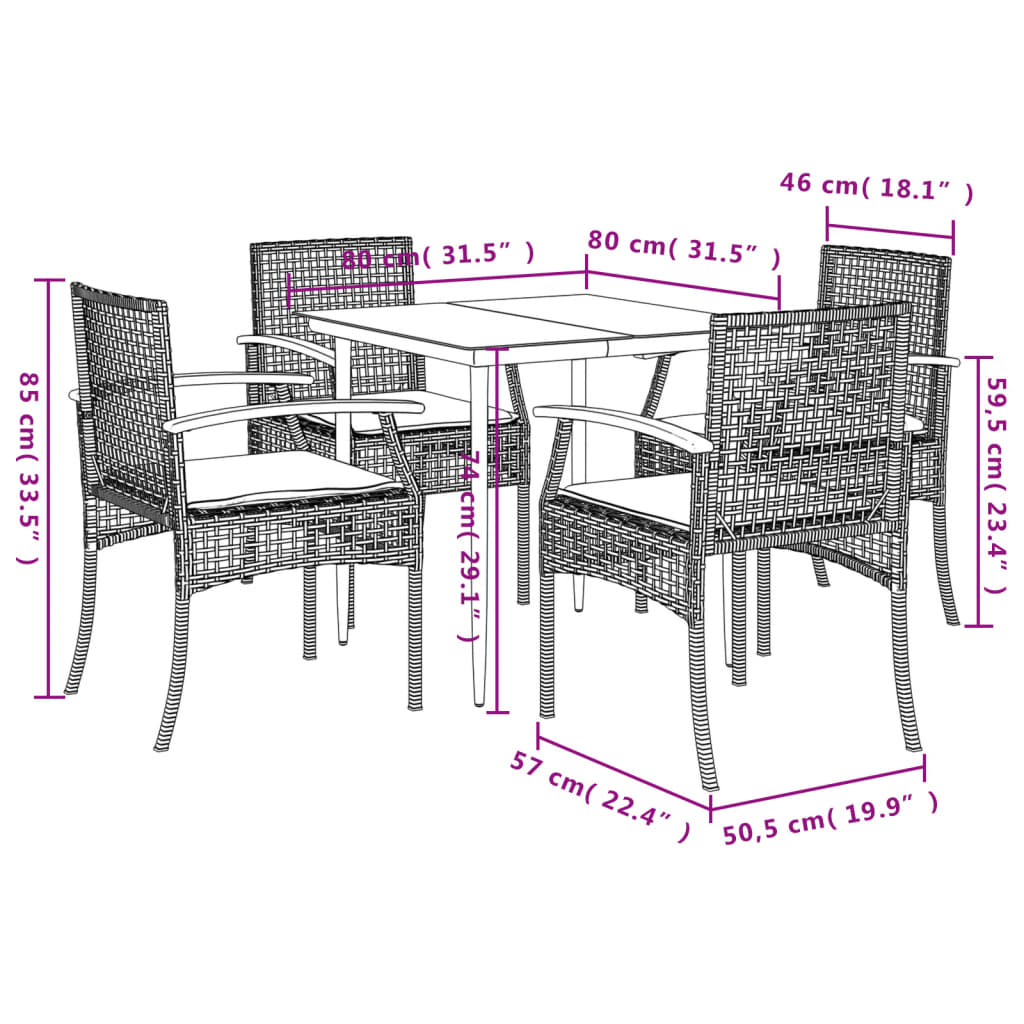 Set mobilier de grădină cu perne, 5 piese, gri, poliratan GartenMobel Dekor
