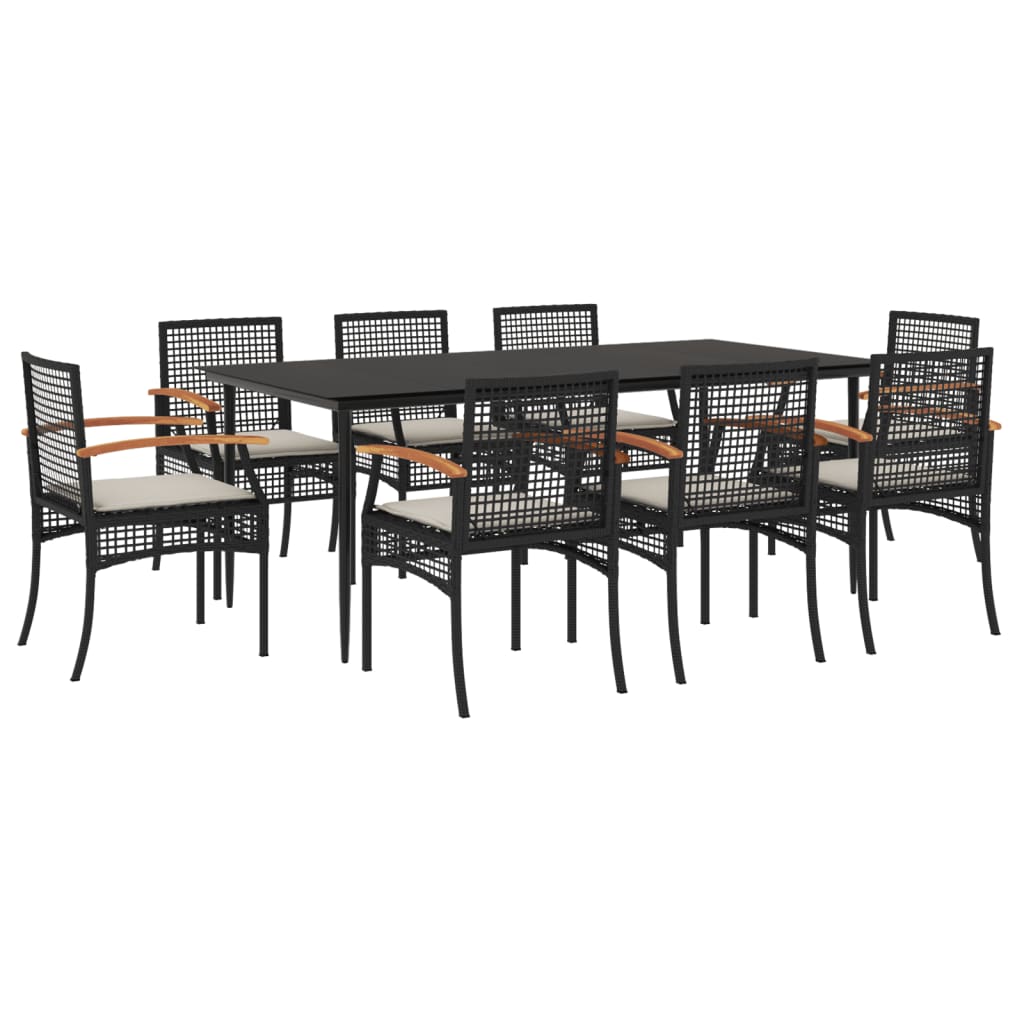 Set mobilier de grădină cu perne, 9 piese, negru, poliratan GartenMobel Dekor