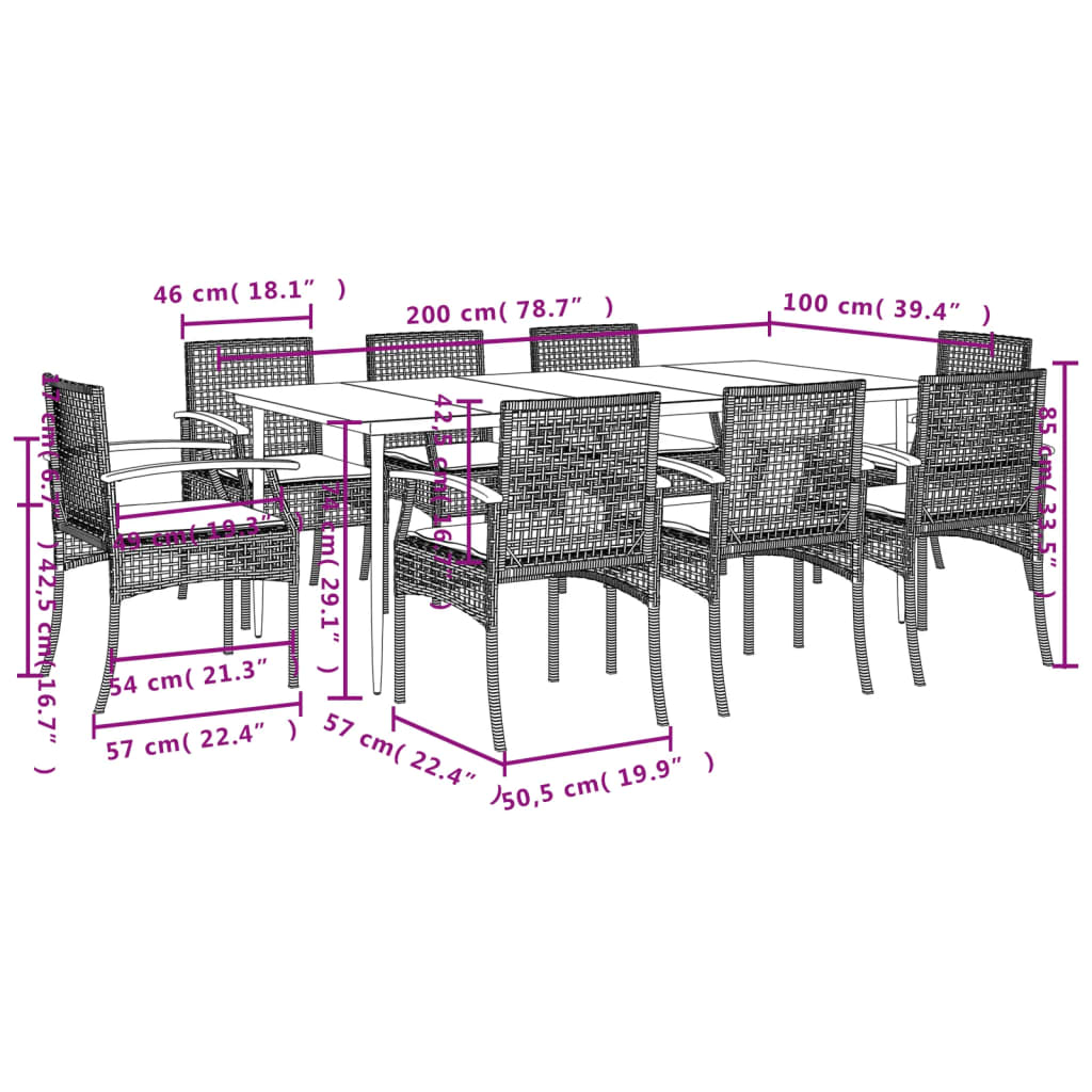 Set mobilier de grădină cu perne, 9 piese, negru, poliratan GartenMobel Dekor