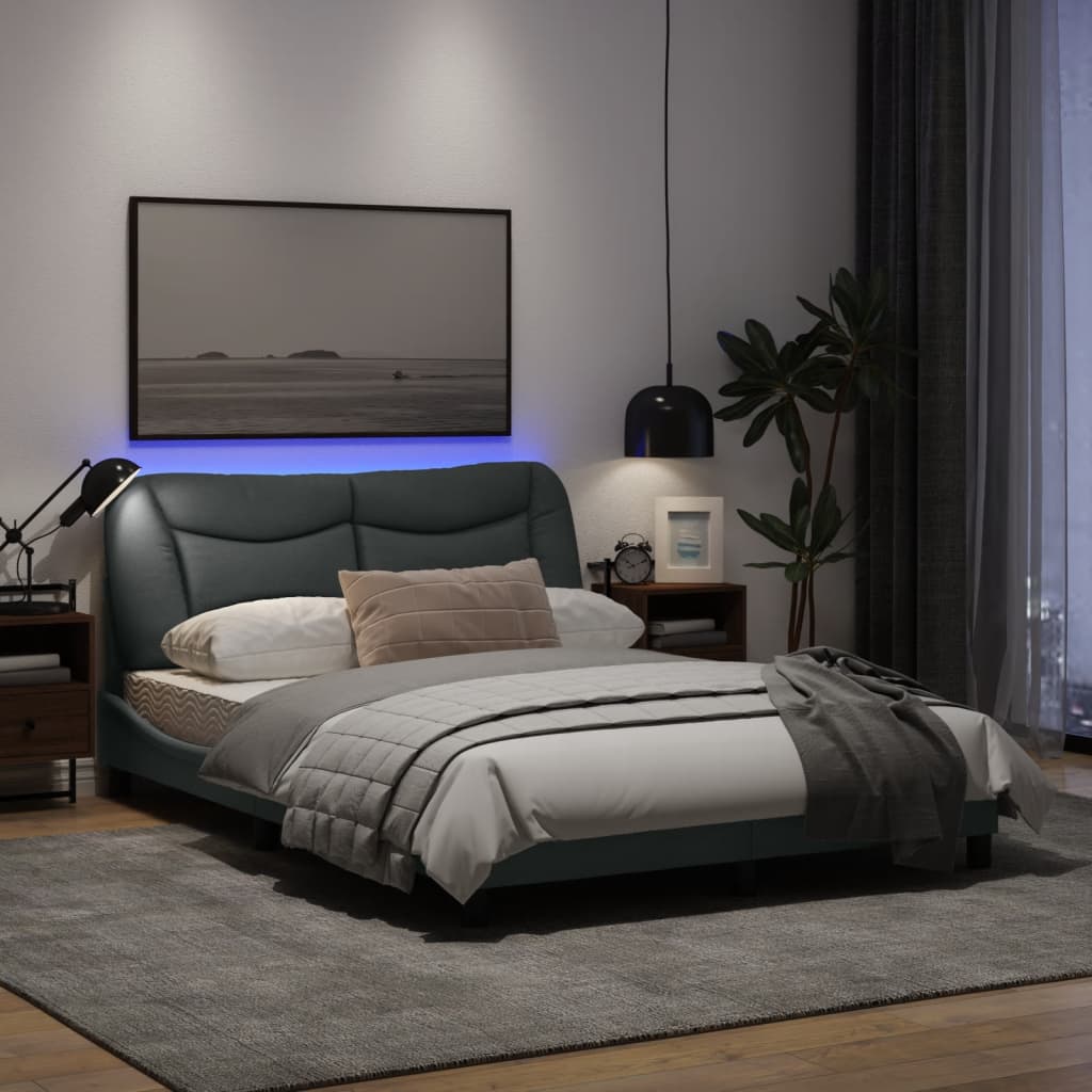 Cadru de pat cu lumini LED, gri deschis, 140x190 cm, textil GartenMobel Dekor