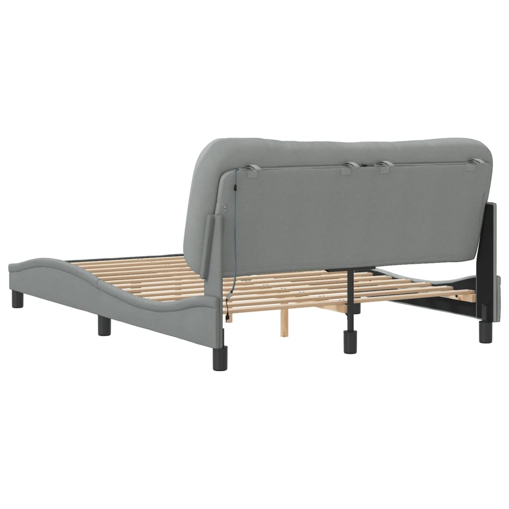 Cadru de pat cu lumini LED, gri deschis, 140x190 cm, textil GartenMobel Dekor