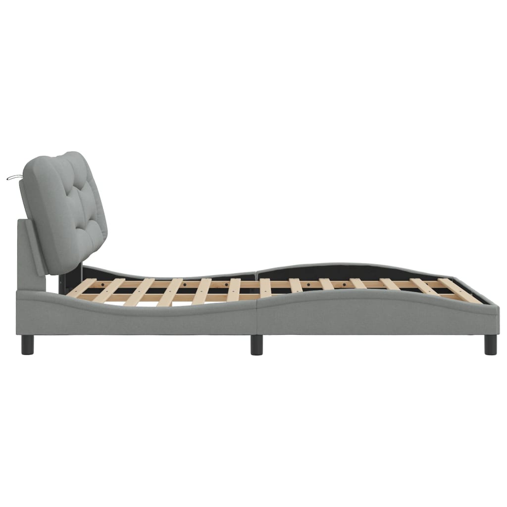 Cadru de pat cu lumini LED, gri deschis, 140x190 cm, textil GartenMobel Dekor