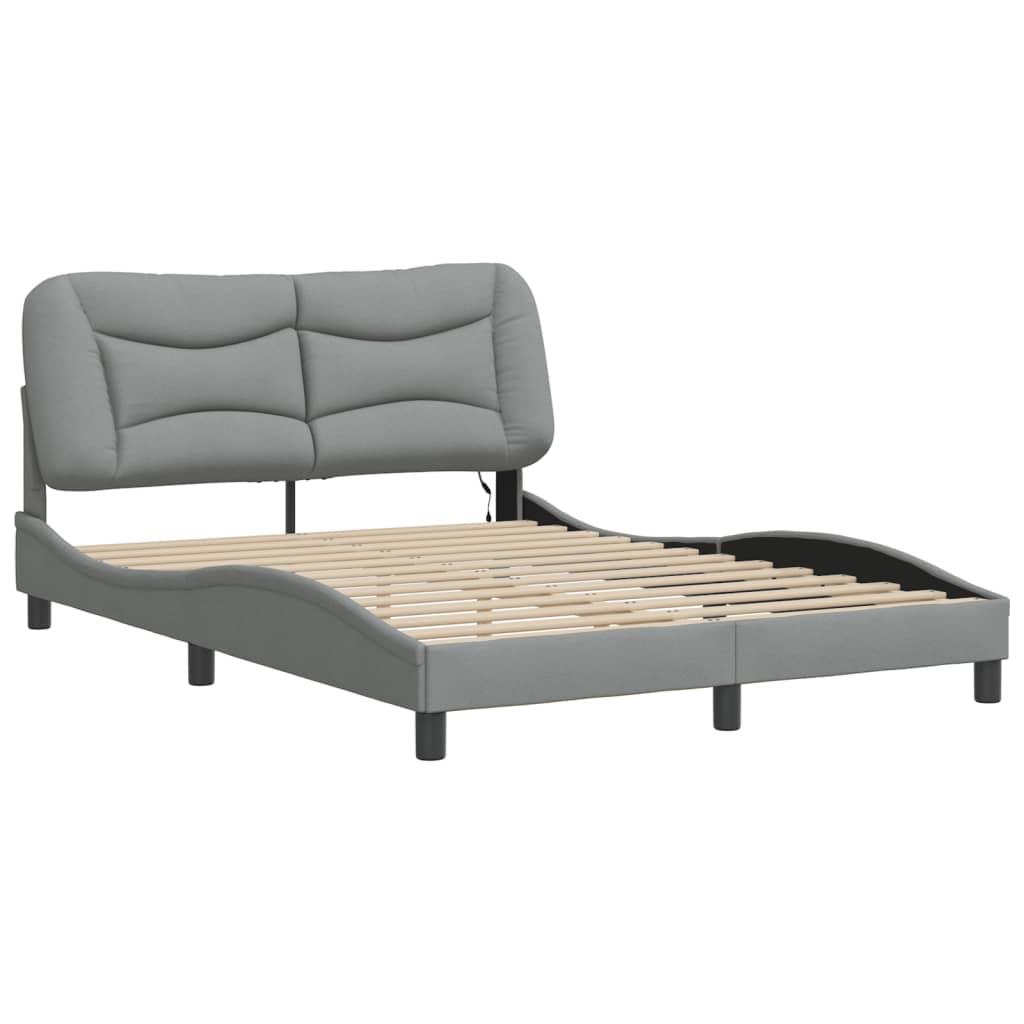 Cadru de pat cu lumini LED, gri deschis, 140x190 cm, textil GartenMobel Dekor