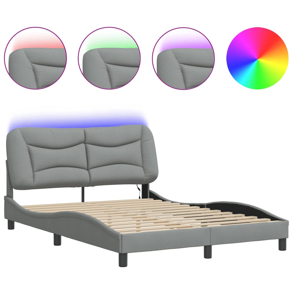 Cadru de pat cu lumini LED, gri deschis, 140x190 cm, textil GartenMobel Dekor