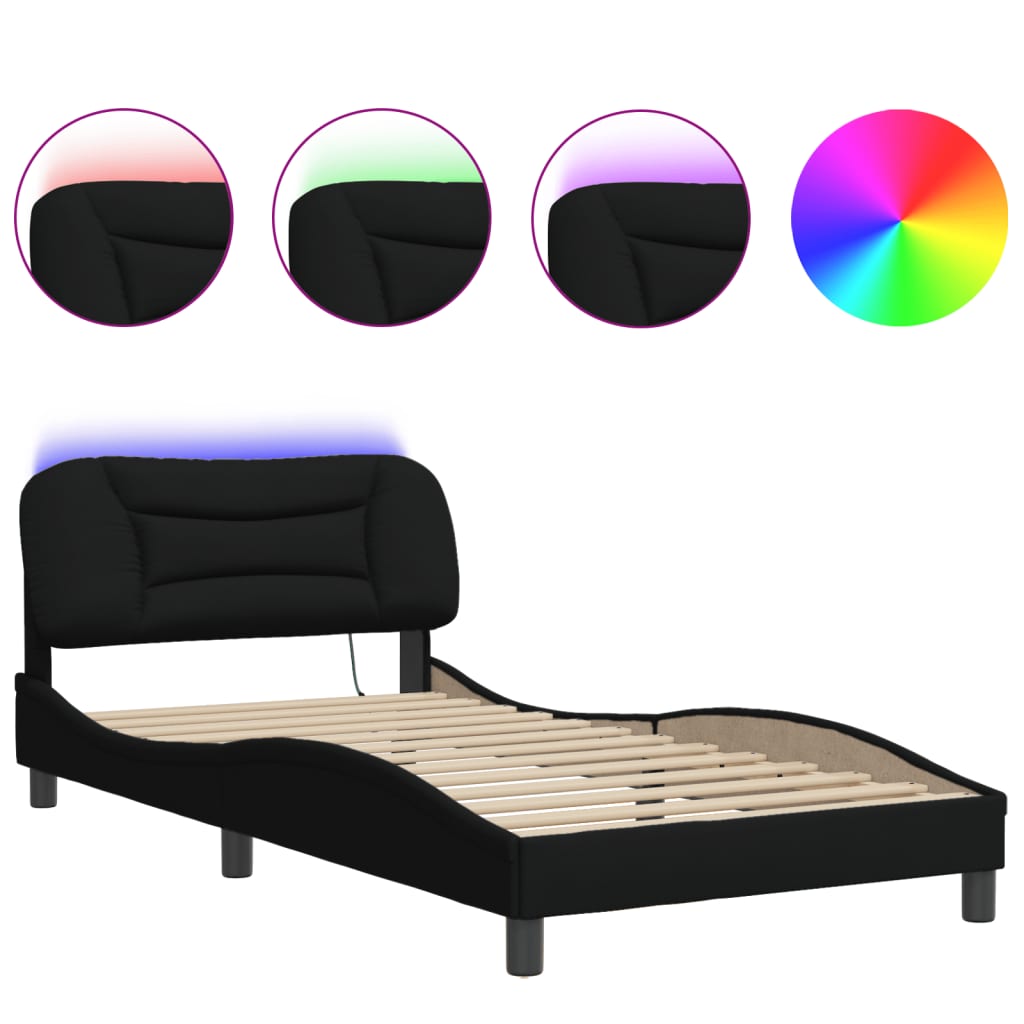 Cadru de pat cu lumini LED, negru, 100x200 cm, textil GartenMobel Dekor