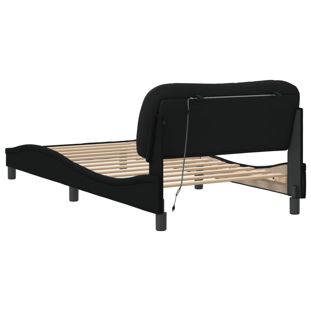 Cadru de pat cu lumini LED, negru, 100x200 cm, textil GartenMobel Dekor