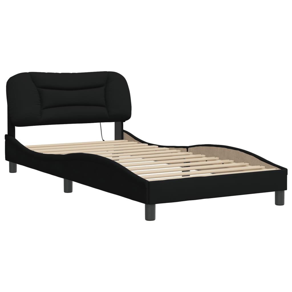 Cadru de pat cu lumini LED, negru, 100x200 cm, textil GartenMobel Dekor