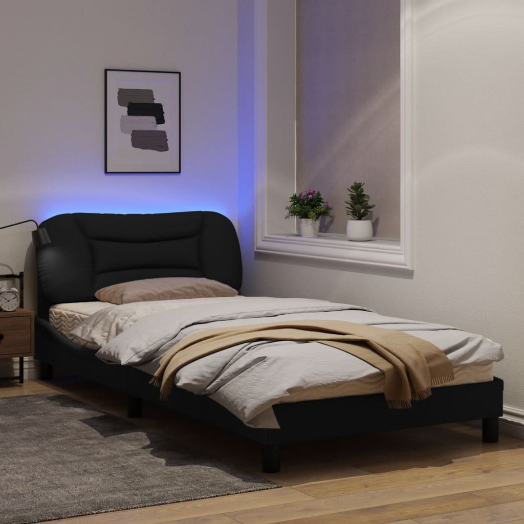 Cadru de pat cu lumini LED, negru, 100x200 cm, textil GartenMobel Dekor