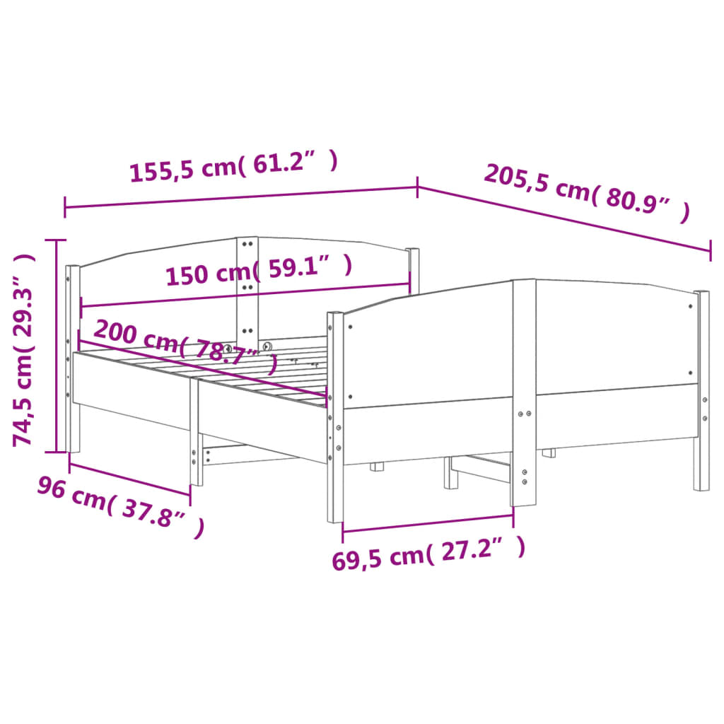 Cadru de pat cu tăblie, 150x200 cm lemn masiv pin GartenMobel Dekor