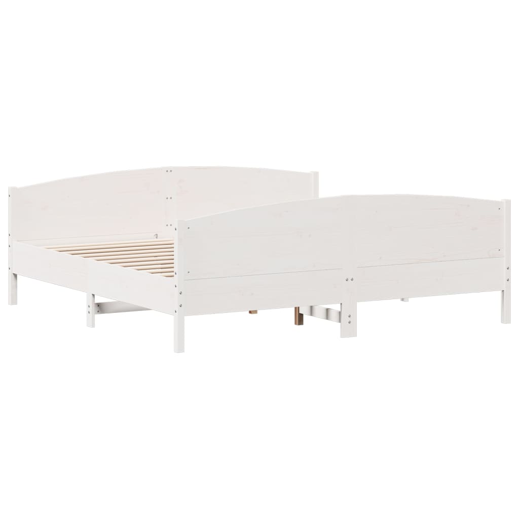 Cadru pat cu tăblie 200x200 cm, alb, lemn masiv de pin GartenMobel Dekor