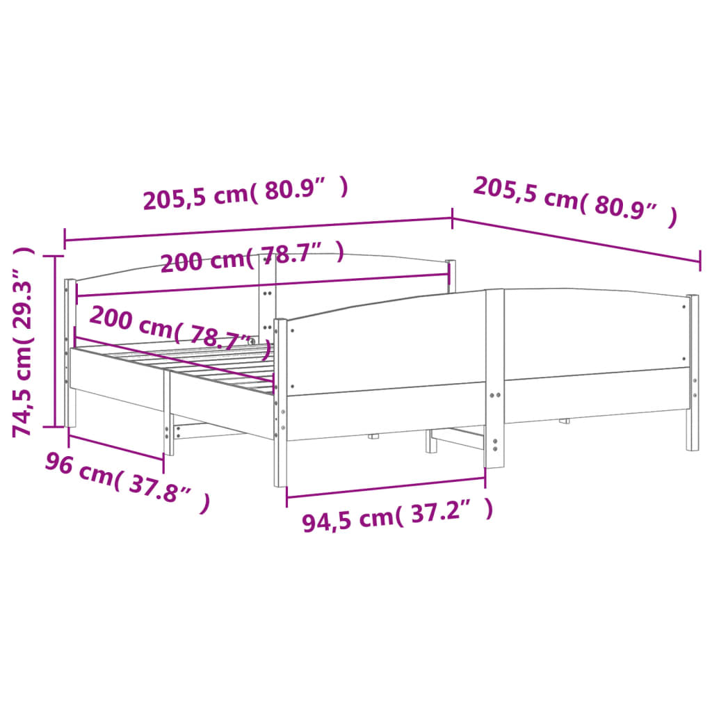 Cadru pat cu tăblie 200x200 cm, lemn masiv de pin GartenMobel Dekor