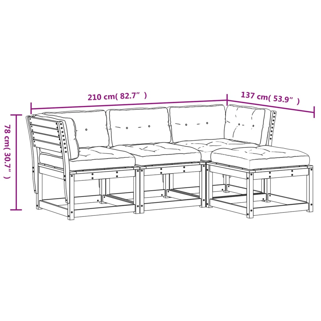 Set mobilier de grădină cu perne, 4 piese, lemn masiv douglas GartenMobel Dekor