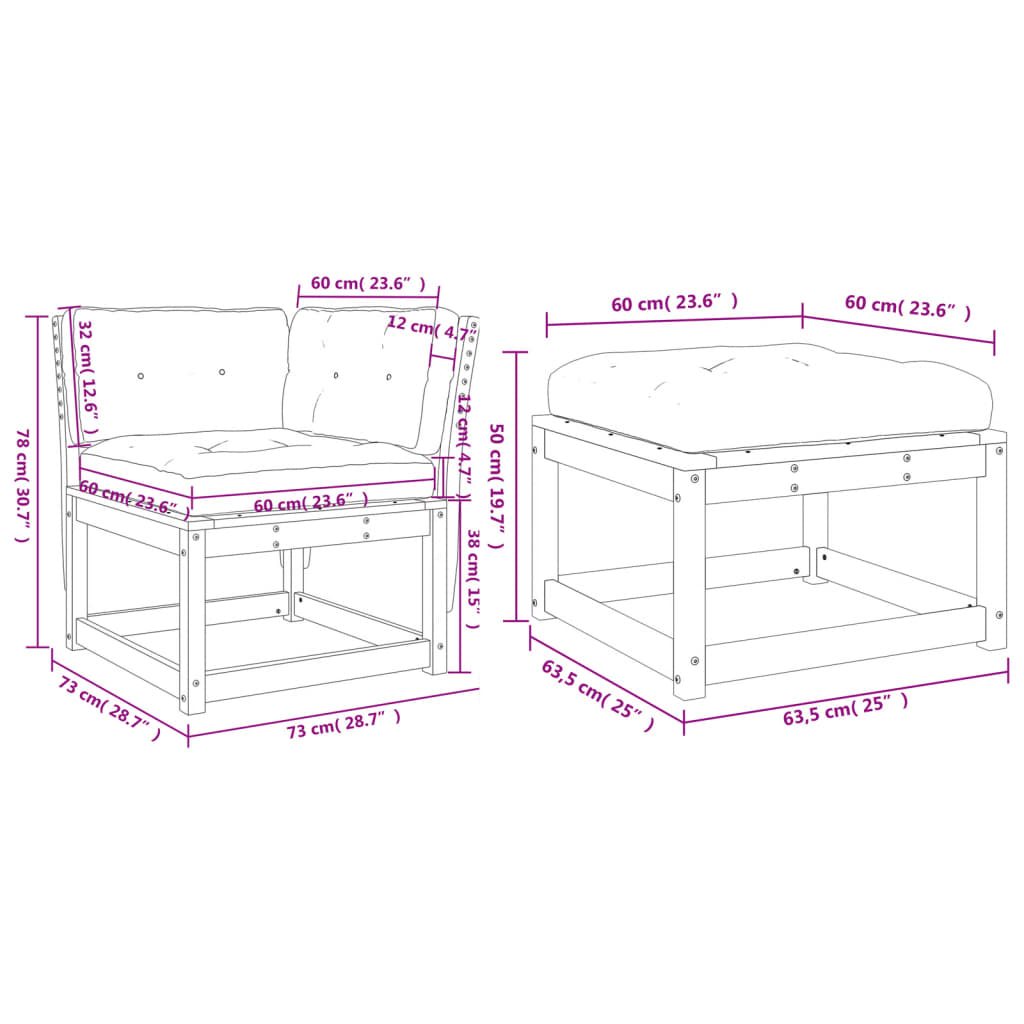Set canapele de grădină cu perne 3 piese alb lemn masiv de pin GartenMobel Dekor